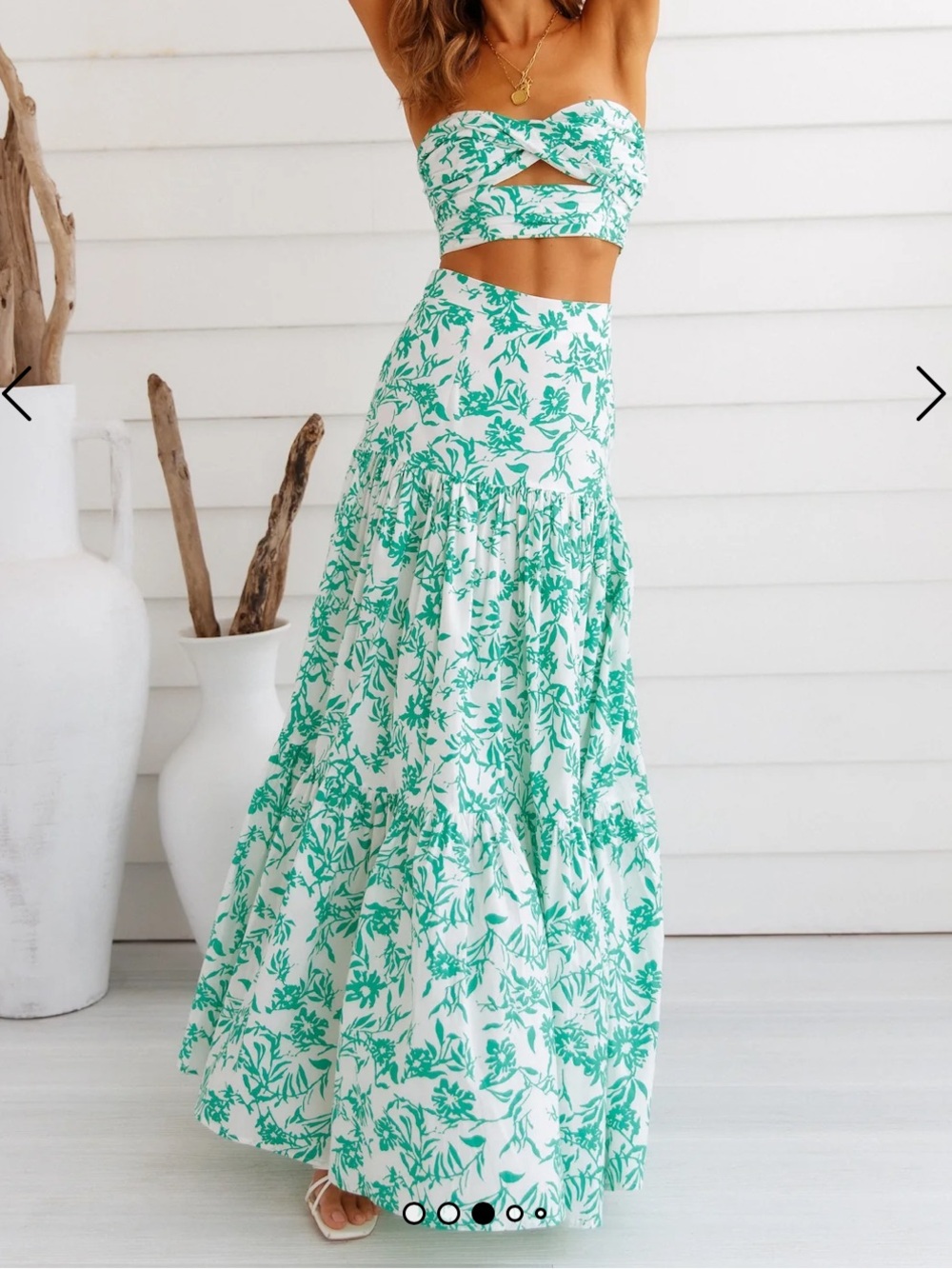 Runaway The Lablel Ayla White Maxi Skirt with Green Floral Print XS - Picture 11 of 11